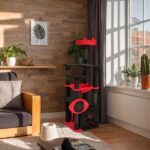 53" Large Cat Tree, Gothic Cat Tower with Padded Perch, Spacious Condo, Comfy Hammock, Scratching Post, Hanging Toy for Indoor Cats, Red & Black - Image 9