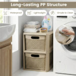 2-Drawer PP Storage Organizer Wicker Style Narrow Cabinet for Home Office - Image 9