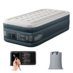 Twin Air Mattress with Built-in Pump, 18in Raised Comfort Blow up Mattress, Double Chamber Airbed, 2min Quick Inflation/Deflation Inflatable Mattress for Home Guests Camping, Gray & White - Image 2