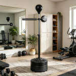 Black 64-81in Adjustable Free Standing Punching Bag: Suction Cup Speed Reaction Bar Station for Home Gym Boxing Training - Image 9