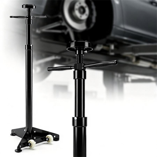 0e7f2e76-08d5-4059-99e8-174405617536.png Adjustable Underhoist Support Jack Stand, 1654 LBS Max Load Triangular Base Hoist Support Stand with Rolling Wheels Anti-Slip Rubber Platform for Professional & Home Workshop Car Maintenance - Black - Image 1