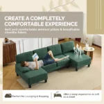 U-Shaped Convertible Sectional Sofa with 2 Chaise Lounges, 4-Seater Modular Couch with Removable & Washable Chenille Covers, 111.4" L x 48.4" D x 33.1" H L-Shaped Couches for Living Room Apartment, Heavy Duty Plastic Legs, Dark Green - Image 7