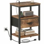 Bedside Table Charging Station Nightstand with USB/C Ports, Adjustable Drawers, 3-Tier Storage Shelf (Shipment from Walmart)