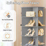7-tier, 360° rotating wood-plastic composite shoe rack, 60*60*184cm, gray - Image 5