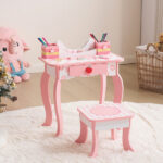 White MDF spray-painted 1-drawer 2-desktop storage box children's dressing table set with Apple print - Image 8