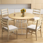 Natural 47" Round Dining Table , Family-Sized for 4-6 People, Hourglass Metal Base & Curved Tabletop - Image 9