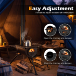 Portable Foldable Wood Burning Tent Stove with 5 Sections Chimney, Heavy Duty Carbon Steel Camping Stove with View Window & Cooking Racks for Outdoor Hunting Camping - Image 7