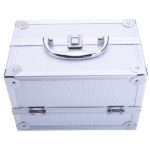 SM-2176 Aluminum Makeup Train Case Jewelry Box Cosmetic Organizer with Mirror 9"x6"x6" Silver - Image 9