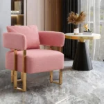 TS Modern decorative chair, living room side chair with gold metal legs, no wheels, suitable for dressing area, reception room, office,Teddy fleece upholstered metal foot sofas 2PCS Pink - Image 10