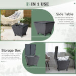 Outdoor PE Wicker Side Table with Storage, Small Patio Storage Bin Container for Hose Cushion Towel, Black - Image 25
