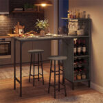 3PCS Bar Table & Stools Set, Wine Storage (6 Bottles + Wine Glass Holder), Oak - Image 7