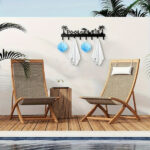 CIFbuy1 PC A very practical modern pool towel rack made of handmade iron with 8 hooks for storage, rust proof wall mounted spa beach decoration, black coati(TikTok/temu self-pickup orders) - Image 3