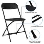 6pcs Injection Molding Classic Garden Plastic Folding Chair Black - Image 4