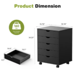 5-Drawer Portable Storage Cabinet on Wheels for Office, Bedroom & Home Organization, Black(Shipment from Walmart) - Image 2