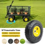 3-in-1 Oversized Steel Garden Cart , 880lbs Pullable Mesh Metal Garden Cart, All-Terrain Utility Cart with Removable Liner & Side Panels & Mesh Tray for Outdoor Lawn, Patio and Landscaping, Black - Image 10