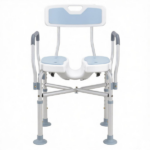 Light Blue Padded Bath Seat – Height Adjustable Anti-slip Shower Chair with Arms and Back - Image 2