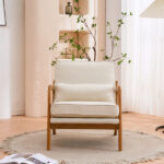 Same Code 44651052 Oak Armrest Oak Upholstered Single Lounge Chair Indoor Lounge Chair Off-White - Image 20