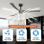 52 Inch Ceiling Fans with Lights Led Remote Control Low Profile Flush Mount for Living Room Bedroom Outdoor Patio,DC Motor,Reversible,Dimmable,Buzzer ON/Off, 3D-I3[Unable ship on weekends, TK/TEMU only for pickup, only TX10643 warehouse supports GOFO] - Image 5