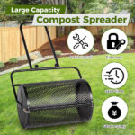 24 inch Compost Spreader for Lawn, Garden Peat Moss Roller with Double Side Latches, Powder Coated Steel Mesh Basket for Topdressing & Seedling, Black - Image 9