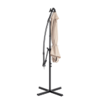 10FT Round Banana Hanging Patio Umbrella with 18 LED Lights, 6 Iron Ribs, Iron Straight & Curved Pole, Waterproof Polyester Canopy, with Stand Sleeve and Cross Base, Khaki - Image 3