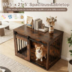 31.5" Dog Crate Furniture with Sliding Barn Door, Wooden Dog Kennel End Table for Indoor Use - Rustic Brown - Image 10