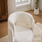 Modern Accent Chair, Contemporary Boucle Fabric Accent Armchair Comfy Upholstered Leisure Single Sofa Chair for Living Room Bedroom Apartment Office - White - Image 9