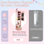 Pink, bow-themed, MDF (medium-density fiberboard) painted finish, 1-door, 1-shelf, rotatable base, children's jewelry mirror cabinet - Image 2