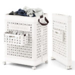 20 Gallon Foldable Laundry Hamper with Mini Hanging Basket, PP Hollow Design with Wheels