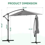 Outdoor Patio Umbrella, 10ft Offset Hanging Patio Umbrella with Aluminum Stand, 8 Ribs, UV Protection for Pool Garden Backyard Market, Gray (Shipment from Walmart) - Image 3