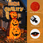 5ft Orange 3-Tier Retractable Fabric Pumpkin Halloween Light Decor with Cape & Wings, 130 Warm White LED String Lights, 4.5V 3.6W - Image 10