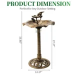 50*50*86cm Ancient Bronze Resin Bird Bath With Lotus Edge & Feeder Tray - Image 13