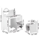 Kids Vanity Table with Mirror and Chair, Wooden Children's Dressing Makeup Desk with Storage Shelves, Study and Activity Table for Girls and Boys, Playroom Bedroom Furniture - White - Image 14