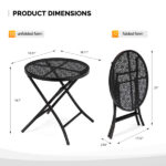 18 inch Folding Patio Side Table, Metal Steel Outdoor Round Coffee Table with Flower Cutouts for Patio Yard Balcony Garden, Black - Image 5