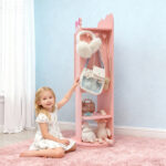 Pink, bow-themed, MDF (medium-density fiberboard) painted finish, 1-door, 1-shelf, rotatable base, children's jewelry mirror cabinet - Image 19