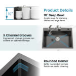Stainless Steel Kitchen Sink, 23″x19″ Single Bowl, Overmount Handmade Sink in Black, with US Standard Drain and Hook[Unable ship on weekends, TK/TEMU only for pickup, only TX10643 warehouse supports GOFO] - Image 5