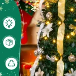7 FT Fully Decorated Pre-lit Christmas Tree, Pop Up Artificial Xmas Tree with 200 Warm Lights Remote Control and Godlen & Silver Ornaments for Home Office Store Holiday Deco - Image 15