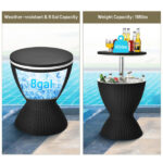 Black Outdoor Imitation Rattan Ice Cooler Side Table 8Gal 2-Height Adjustable with Drain Plug - Image 9