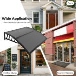 Awning for Door Entrance with Drainage Sink, 40x40 Inch Window Canopy Exterior, UV Rain Snow Protection for House Porch Patio Deck, Black Bracket & Brown Board - Image 7
