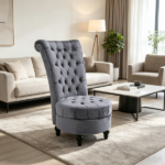 Grey Retro High Back Armless Royal Accent Chair Fabric Upholstered Tufted Seat for Living Dining And Bedroom - Image 8