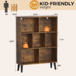 Wooden Cube Bookshelf, Open 3-Tier Bookcase with Legs, Freestanding Bookshelves Storage Organizer Shelf, for Bedroom, Living Room, Office, Rustic Brown - Image 2