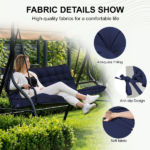 Outdoor Swing Cushions 63 Inch, Waterproof 4" Thick Porch Swing Cushion Replacement with Backrest and Ties, Comfortable 2-3 Seat Pation Swing Pad for Backyard, Garden, Lawn, Outdoor Furniture dark blue - Image 2