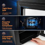 0.6 Cu.Ft Mini Beverage Refrigerator with Digital Touch Control 40°F-61°F Adjustable Thermostat, 360° Air Circulation Silent Compressor Cooler Blue LED Light Tempered Glass Door Holds 24 Cans Black - Image 6