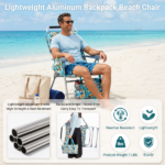 17 Inch Seat Height Beach Chair for Adults, Folding Portable Camping Chair with Headrest, Cup Holder, Side Pocket & Bottom Storage Bag, 7-Position Adjustable Aluminum Beach Chair, Heavy Duty 265 LBS Capacity, Oxford Fabric for Beach, Patio, Pool, Vintage Summer Print - Image 4