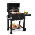 Charcoal Grill with Foldable Side Table and Wheels, Heavy-duty BBQ Grill for Outdoor Picnics Patio Garden and Backyard Grilling - Image 7