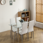 Same Code 65542081 4-seat simple rectangular cylindrical leg table tempered glass stainless steel clear glass 110 * 70 * 75cm - Image 20