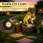 22" 3-Tier Puppy Themed Resin Garden Fountain: Rustic Brown Outdoor Water Fountain with LED Lights & Adjustable Flow - Image 6