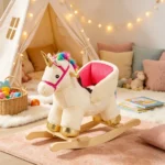 Toddler Unicorn Rocking Horse – with Realistic Sound, Safety Belt & Wooden Base, for 18-36M Parent-Child Interactive Playtime