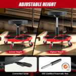 Red Heavy-Duty Adjustable Height Rolling Stool With Tool Tray Storage 330 LBS Capacity - Image 4