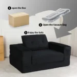 Compression Human Dog Sofa Bed for Adult & Pets,Modern Floor Couch With Pillow for Living Room Bedroom,Corduroy Fabric,No Assembly Required, Black - Image 6