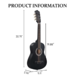 Matte Black 30-inch Round Acoustic Guitar with Picks, Strings, Capo, Case, Tuner, and Strap - Image 2